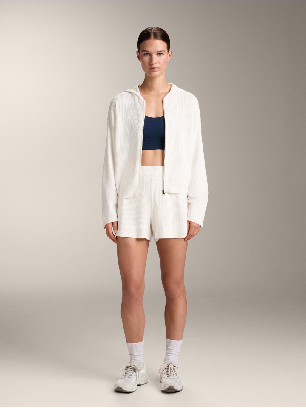 Women's Cream Knit Joggers With Pink Rib Tank